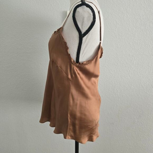 Aritzia Wilfred Cupro Silky Cami Top M Golden Tan Lace Trim Spaghetti Strap - Picture 2 of 7